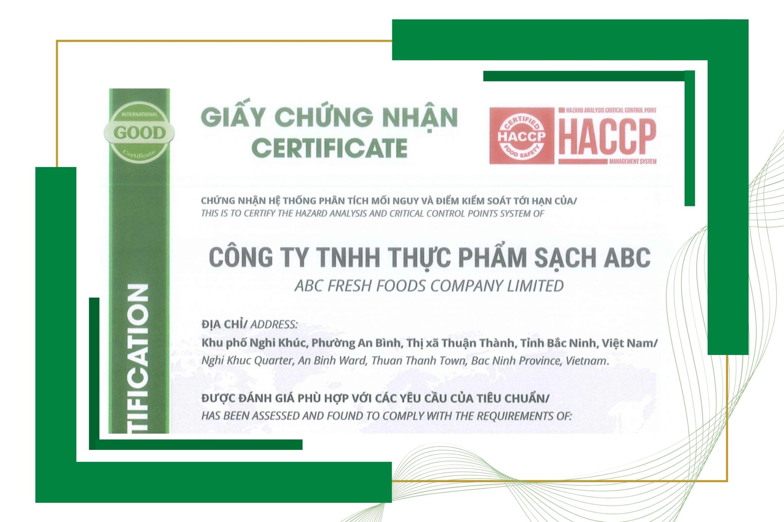 ABC Food đạt chuẩn chứng nhận HACCP